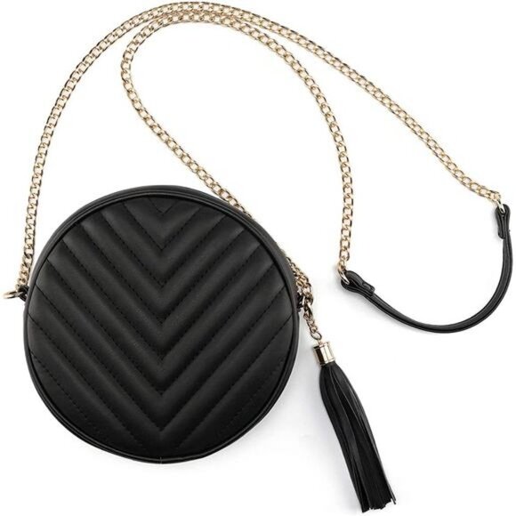 Shoulder Bag Circle Tassel Purse Clutch PU leather Handbag Wallet With Chain - Picture 4 of 6